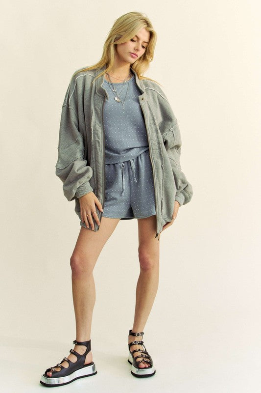 Davi & Dani Exposed Seam Zip Up Dropped Shoulder Jacket - Sydney So Sweet