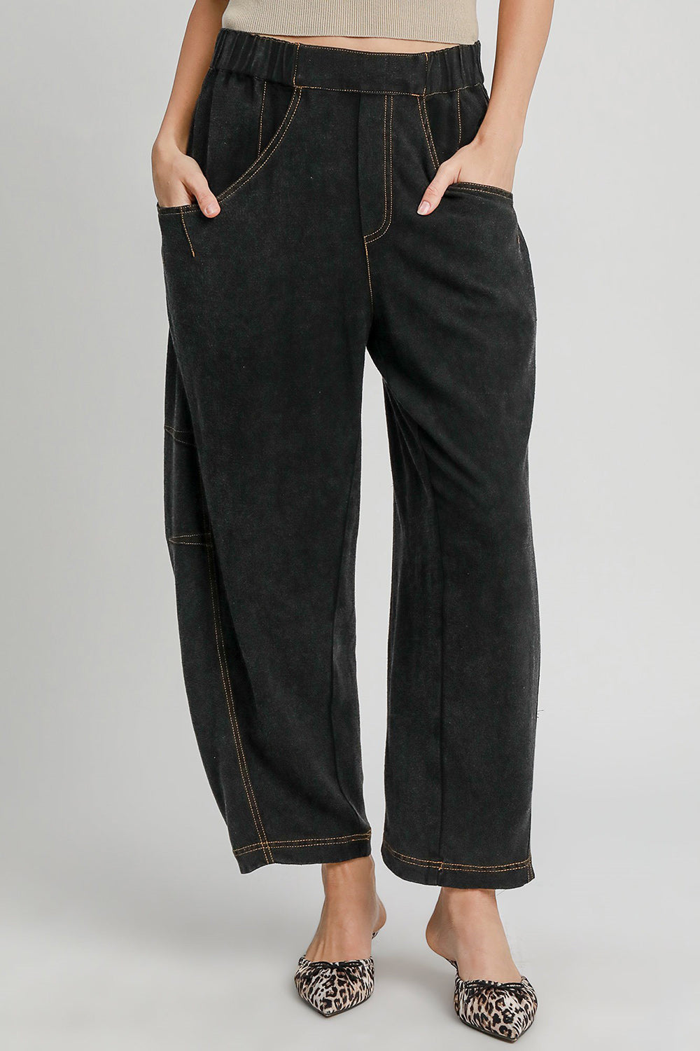 Umgee Elastic Waist Baggy Fit Pants with Pockets - Sydney So Sweet