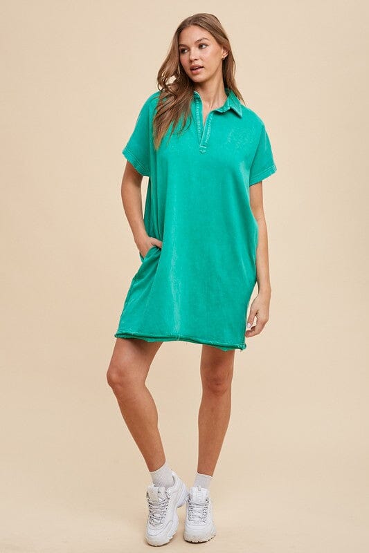 Annie Wear Mineral Washed Johnny Collar Short Sleeve Dress - Sydney So Sweet