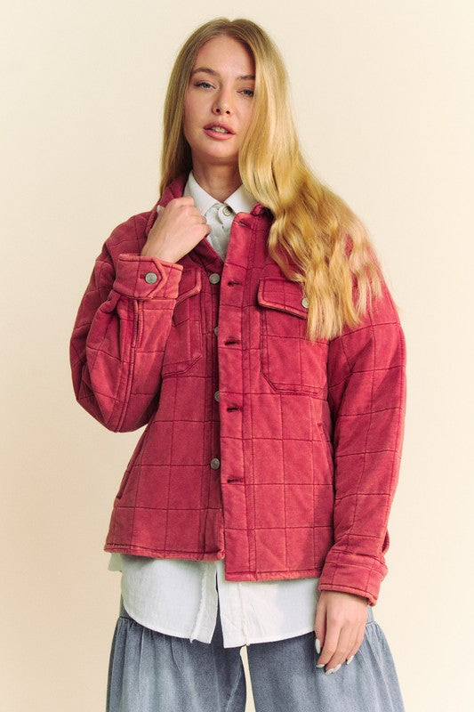 Davi & Dani Quilted Button Down Shacket with Chest Pockets - Sydney So Sweet