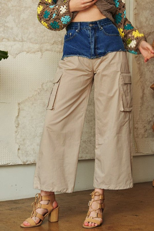 Davi & Dani Denim Patchwork Wide Leg Pants with Cargo Pockets - Sydney So Sweet