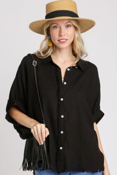 Umgee Full Size Linen Blend Button Down Shirt Plus Size - Sydney So Sweet