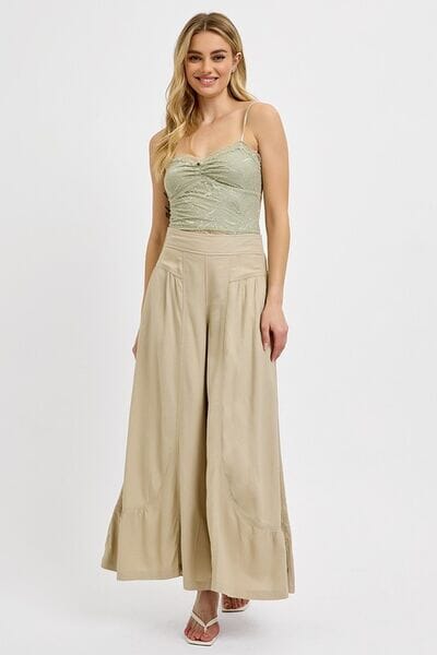 RISEN Shirring Detail Wide Leg Pants - Sydney So Sweet