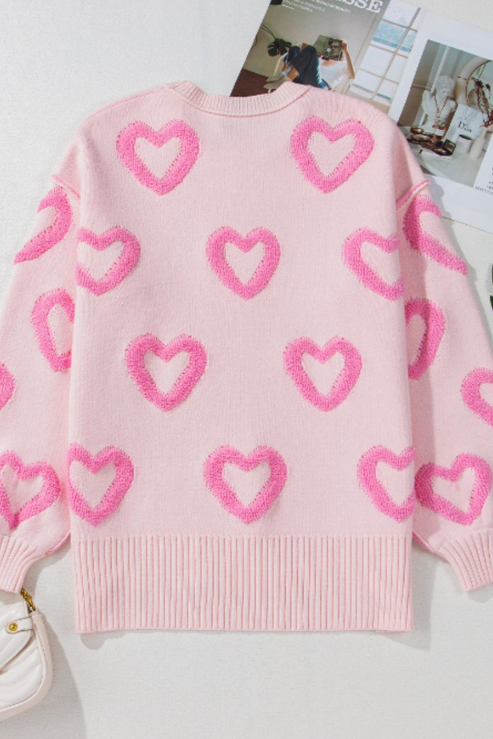 High-Low Heart Round Neck Long Sleeve Sweater - Sydney So Sweet