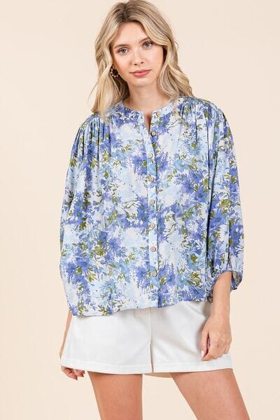 Mittoshop Flower Print Batwing Sleeve Button Down Blouse - Sydney So Sweet