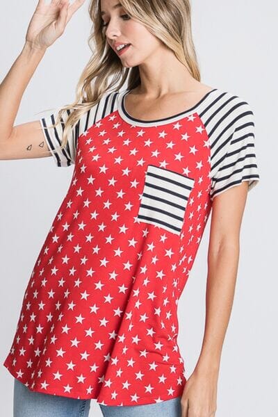 Heimish Full Size Star & Striped Round Neck Short Sleeve T-Shirt Plus Size - Sydney So Sweet