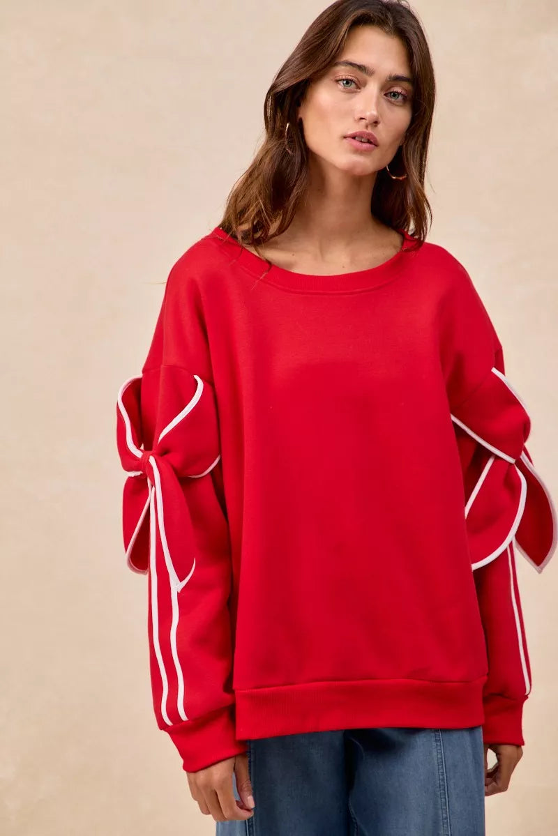 BiBi Bow Detail Sleeves Fleece Sweatshirt - Sydney So Sweet