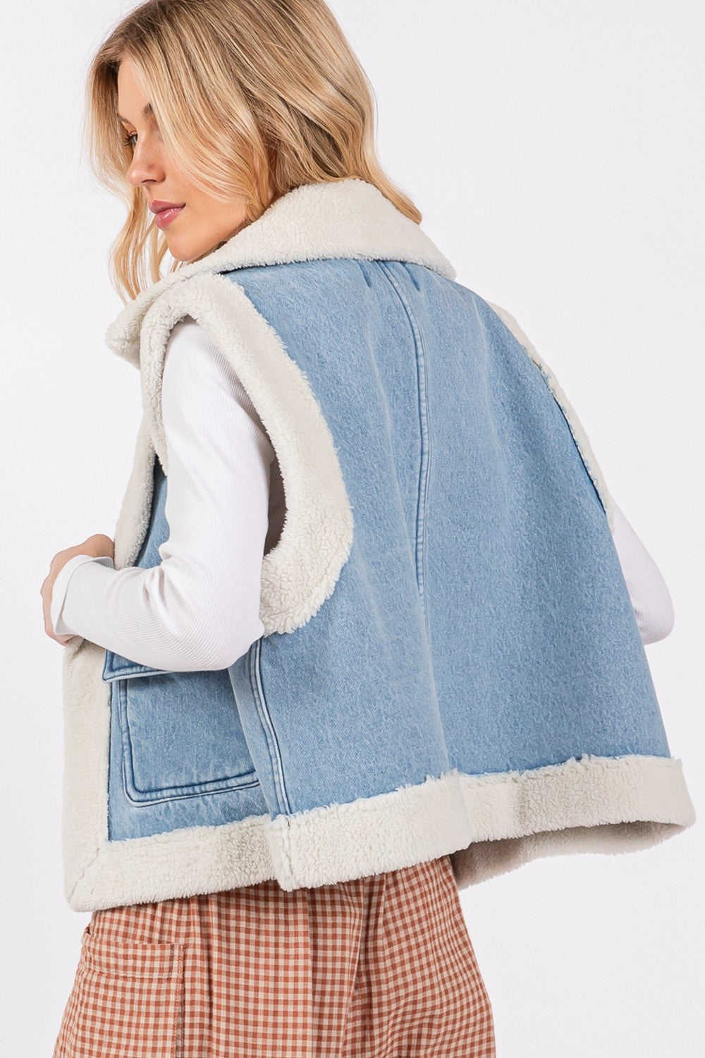 SAGE + FIG Pocketed Collared Neck Sherpa Vest - Sydney So Sweet