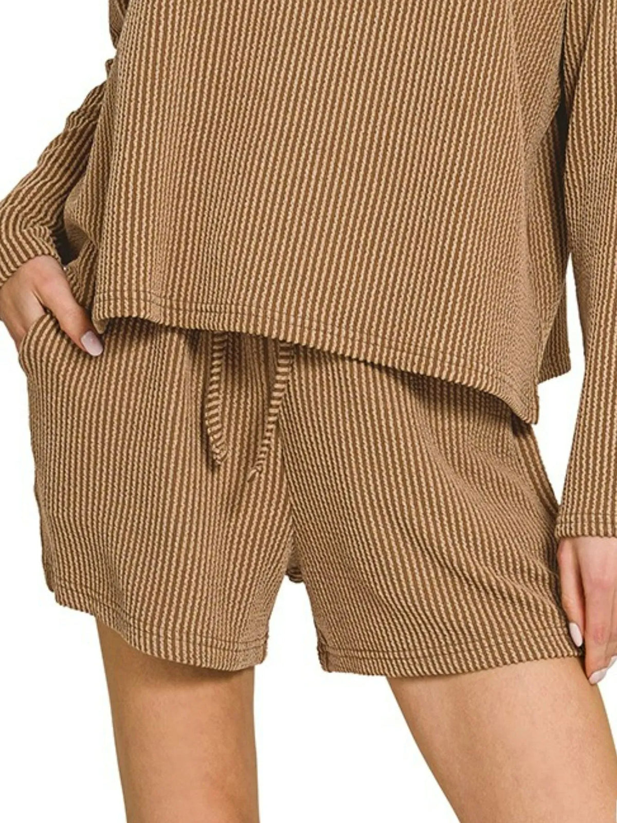 Zenana Corded Rib Long Sleeve Tee and Shorts Set - Sydney So Sweet