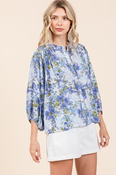 Mittoshop Flower Print Batwing Sleeve Button Down Blouse - Sydney So Sweet