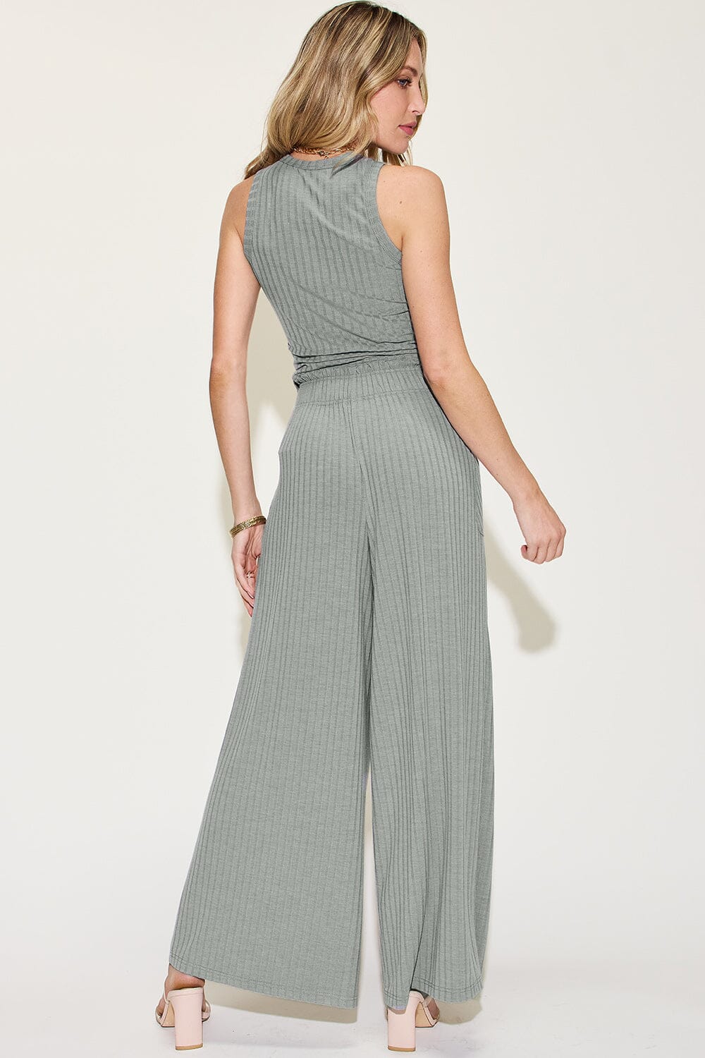 Basic Bae Full Size Ribbed Tank and Wide Leg Pants Set - Sydney So Sweet