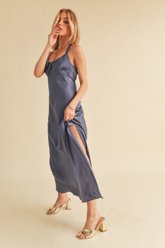 Aemi + Co Ruched Side Slit Cutout Back Maxi Cami Dress - Sydney So Sweet