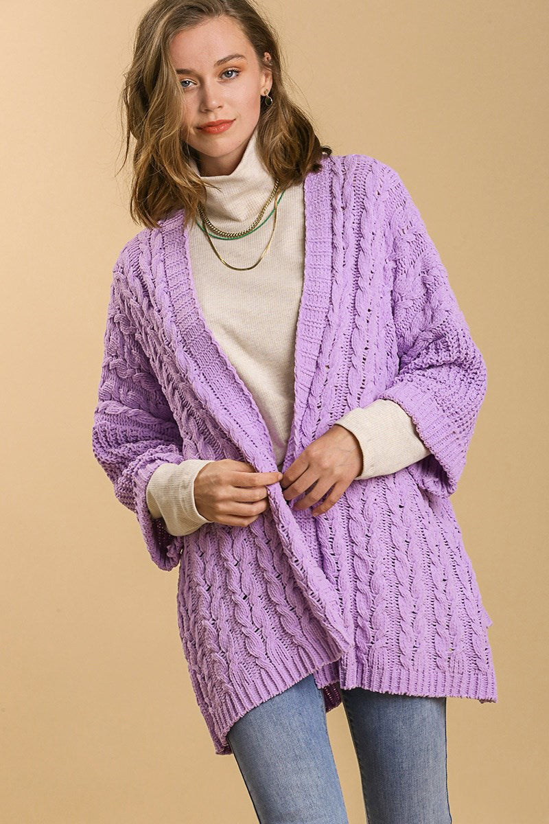 Umgee Full Size Cable Knit Open Front Long Sleeve Cardigan - Sydney So Sweet