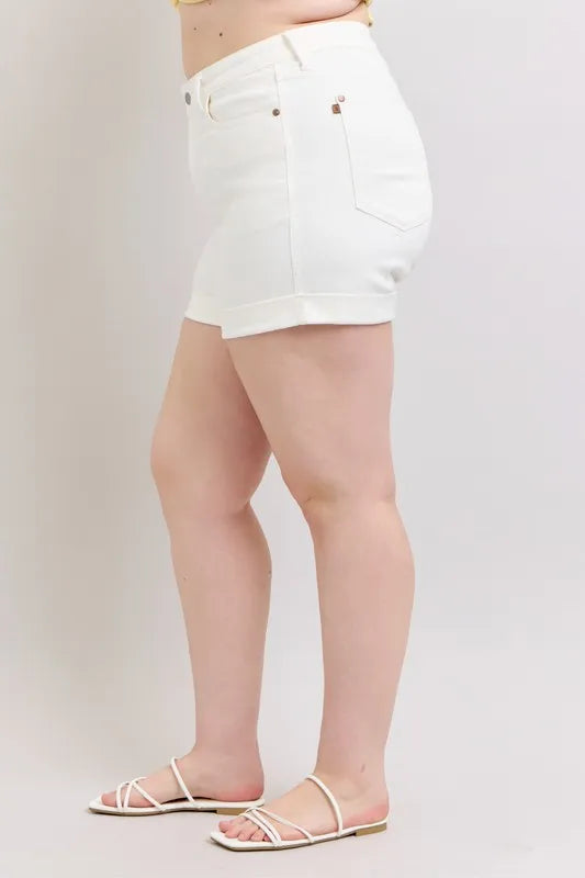 Judy Blue Full Size High Waist Double Roll Cuff Denim Shorts Plus Size - Sydney So Sweet