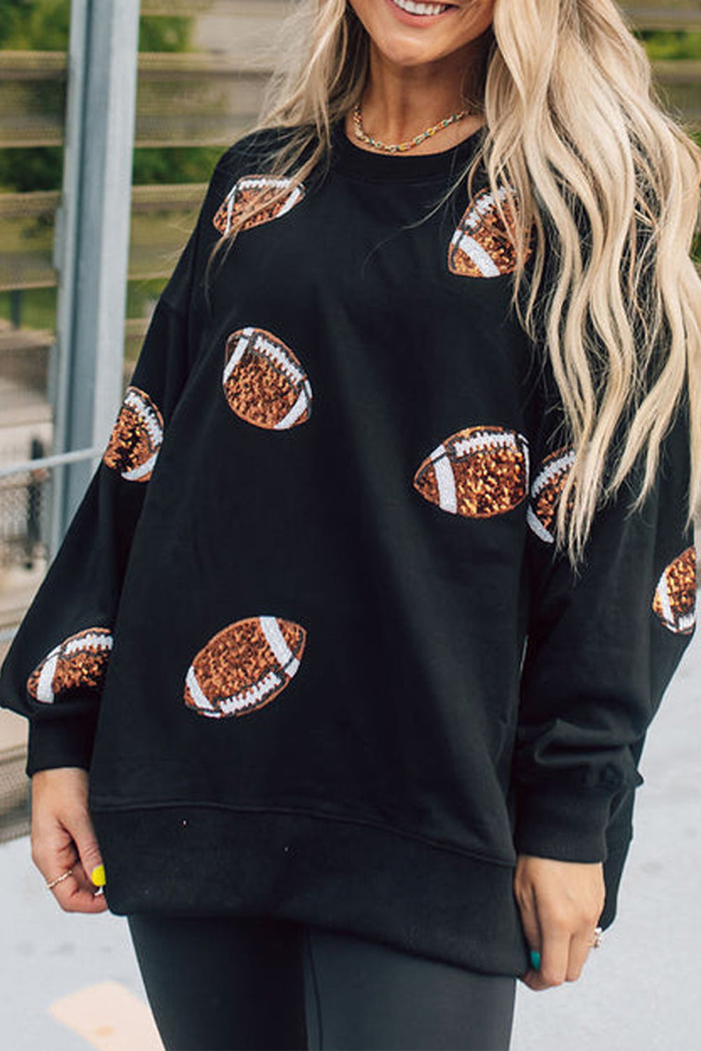 Football Sequin Patch Long Sleeve Sweatshirt - Sydney So Sweet