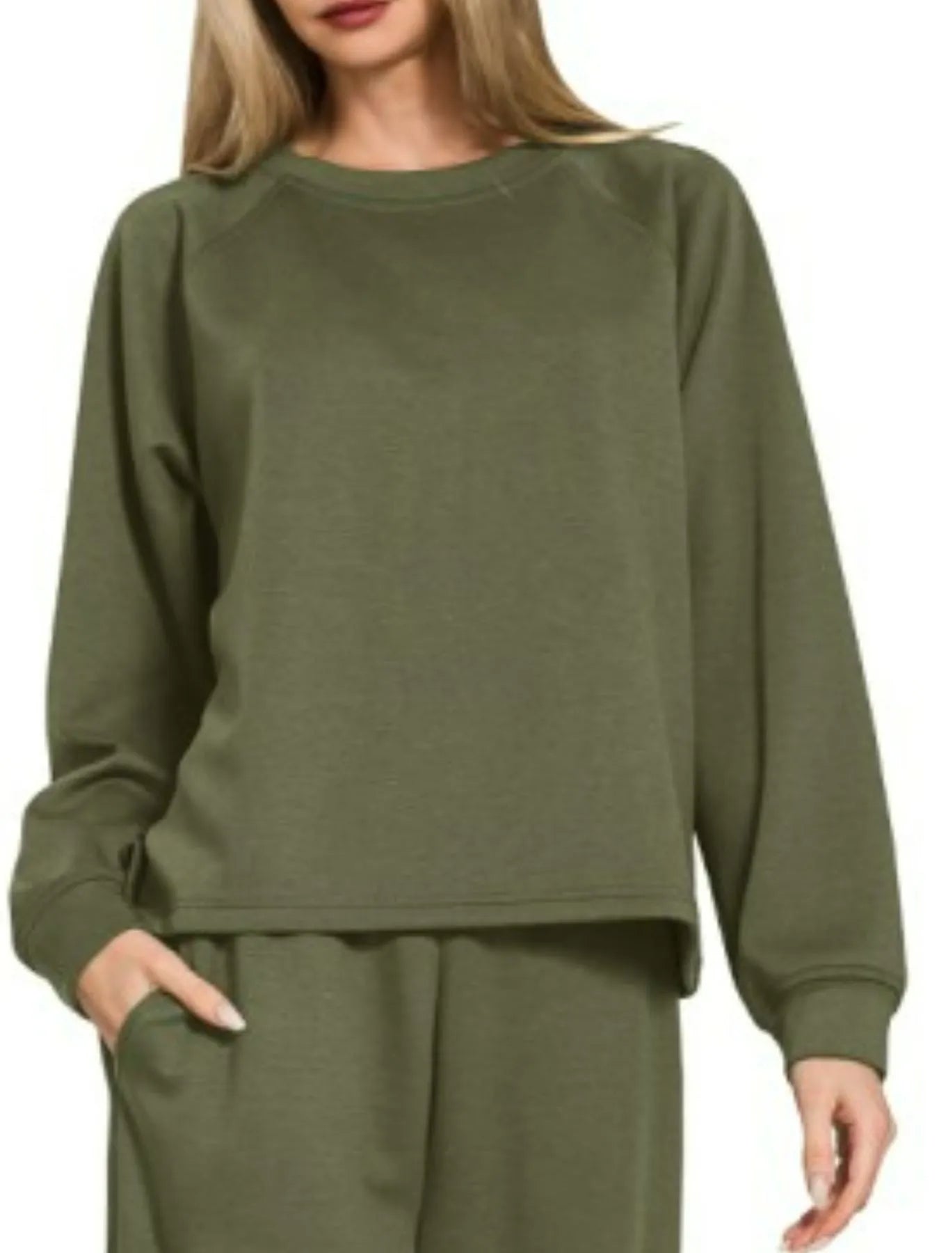 Zenana Scuba Crewneck Sweatshirt and Pants Set - Sydney So Sweet