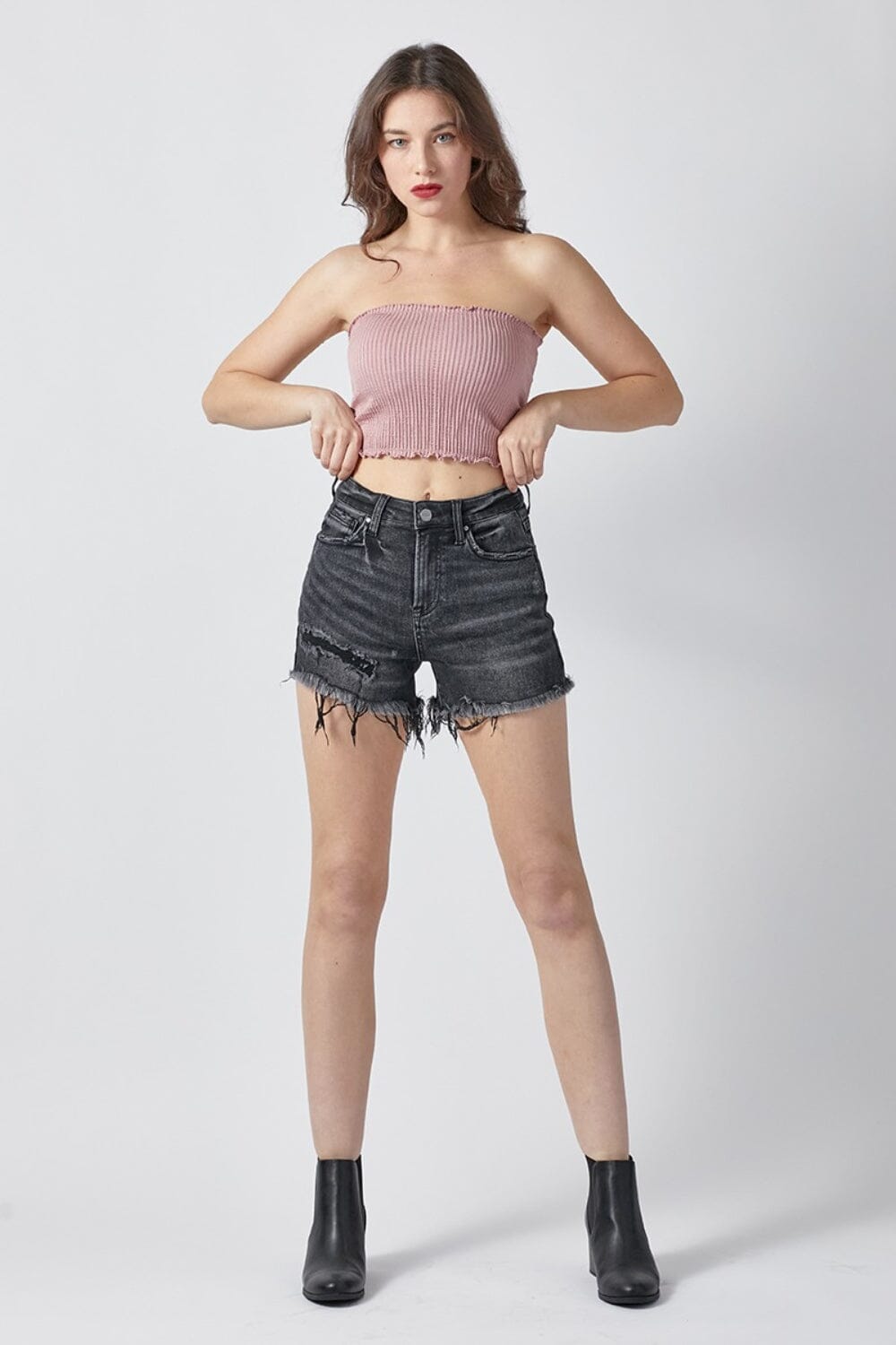 RISEN Raw Hem Denim Shorts with Pockets - Sydney So Sweet