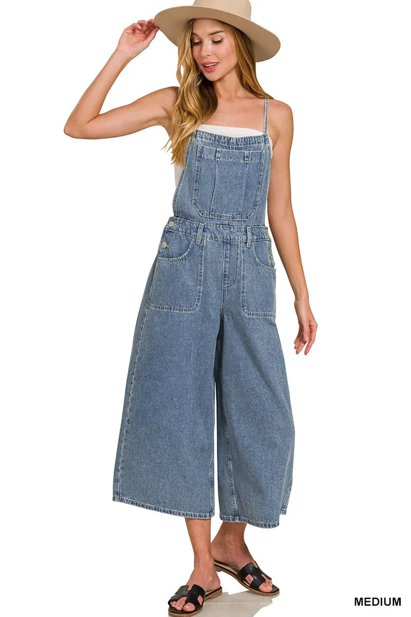 Zenana Denim Medium Washed Wide Leg Overalls - Sydney So Sweet