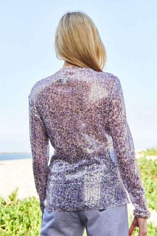 Davi & Dani Sequin Mock Neck Long Sleeve Mesh Top - Sydney So Sweet