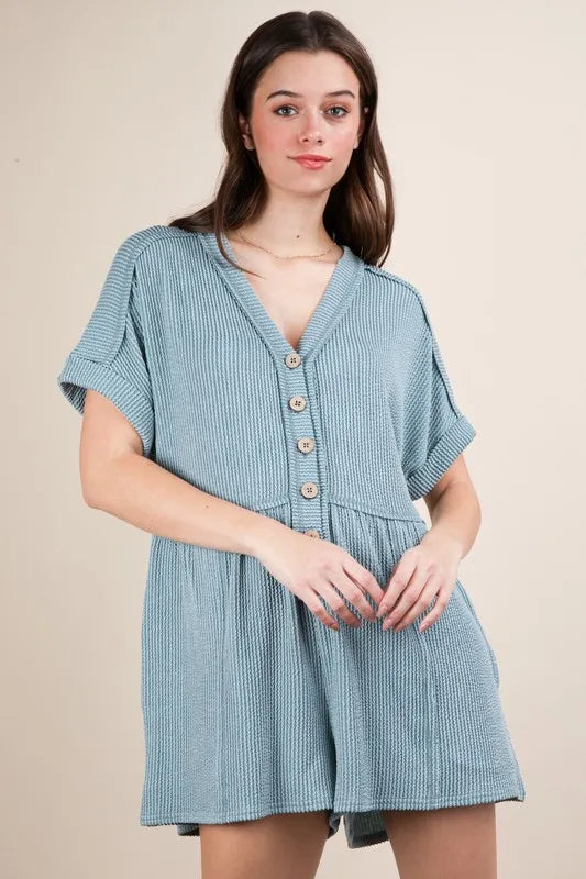 VERY J Two Tone Ribbed Knit Comfy Casual Romper - Sydney So Sweet