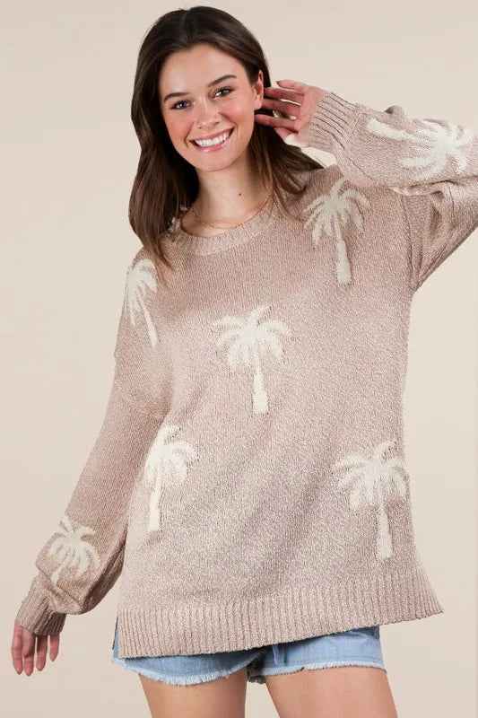 VERY J Palm Tree Graphic Oversized Knit Sweater - Sydney So Sweet