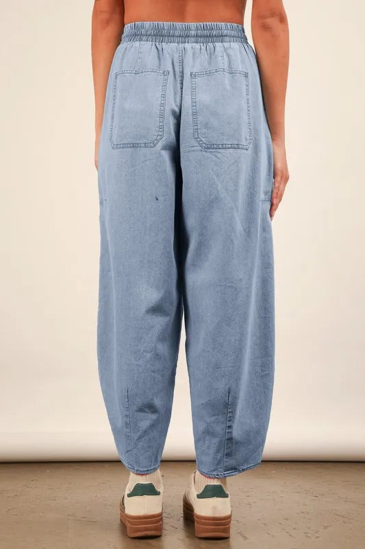 VERY J Washed Chambray Barrel Denim Pants - Sydney So Sweet