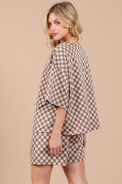 Ces Femme Checkered Round Neck Top and Shorts Set - Sydney So Sweet