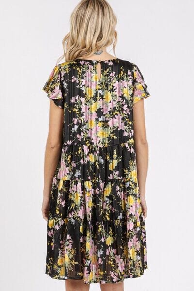 Mittoshop Flower Print Round Neck Flutter Sleeve Tiered Dress - Sydney So Sweet