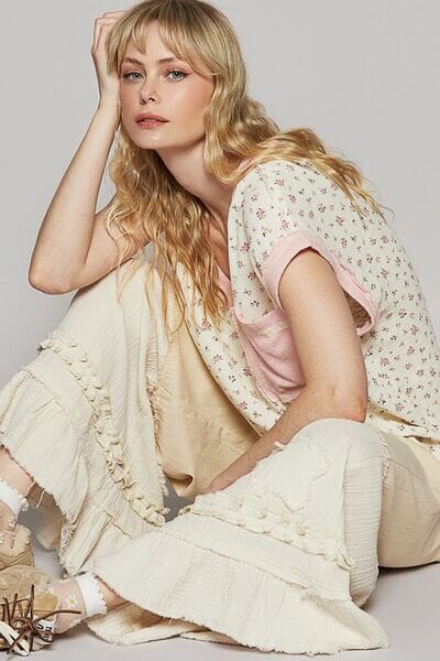 POL Floral V-Neck Short Sleeve T-Shirt - Sydney So Sweet