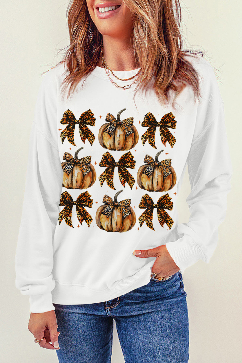 Pumpkin & Bow Graphic Long Sleeve Sweatshirt - Sydney So Sweet