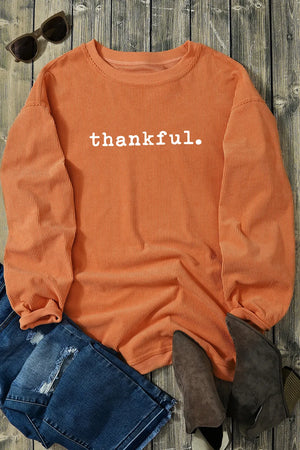 THANKFUL Round Neck Long Sleeve Sweatshirt - Sydney So Sweet