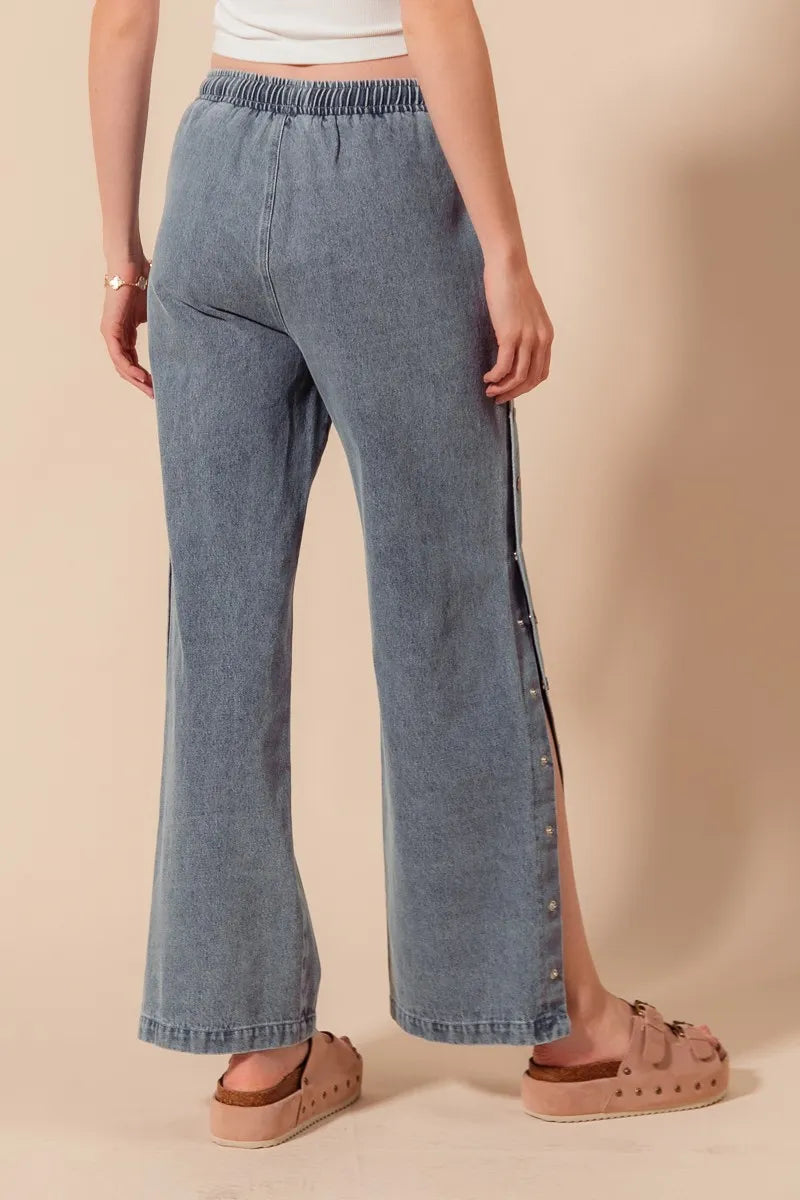 SO ME Mid Rise Drawstring Jeans with Side Snap Button - Sydney So Sweet