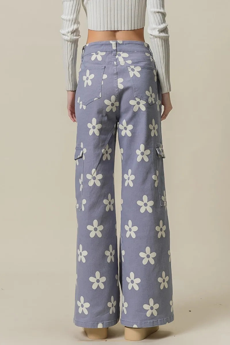 BiBi Flower Printed Side Pocket Wide Pants - Sydney So Sweet