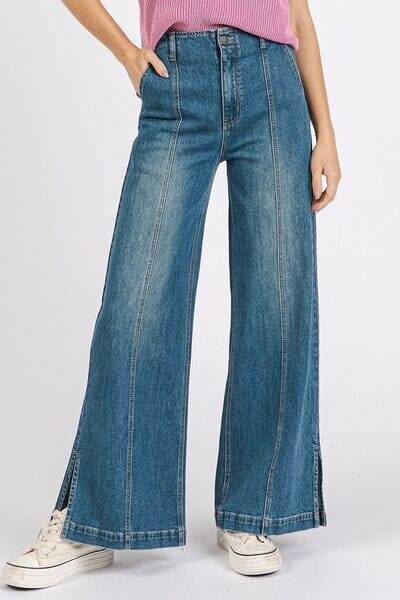 Mittoshop Medium Wash Seam Detail Wide Leg Denim Jeans - Sydney So Sweet
