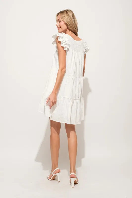 And The Why Origami Pleating Ruffled Sleeve Tiered Dress - Sydney So Sweet