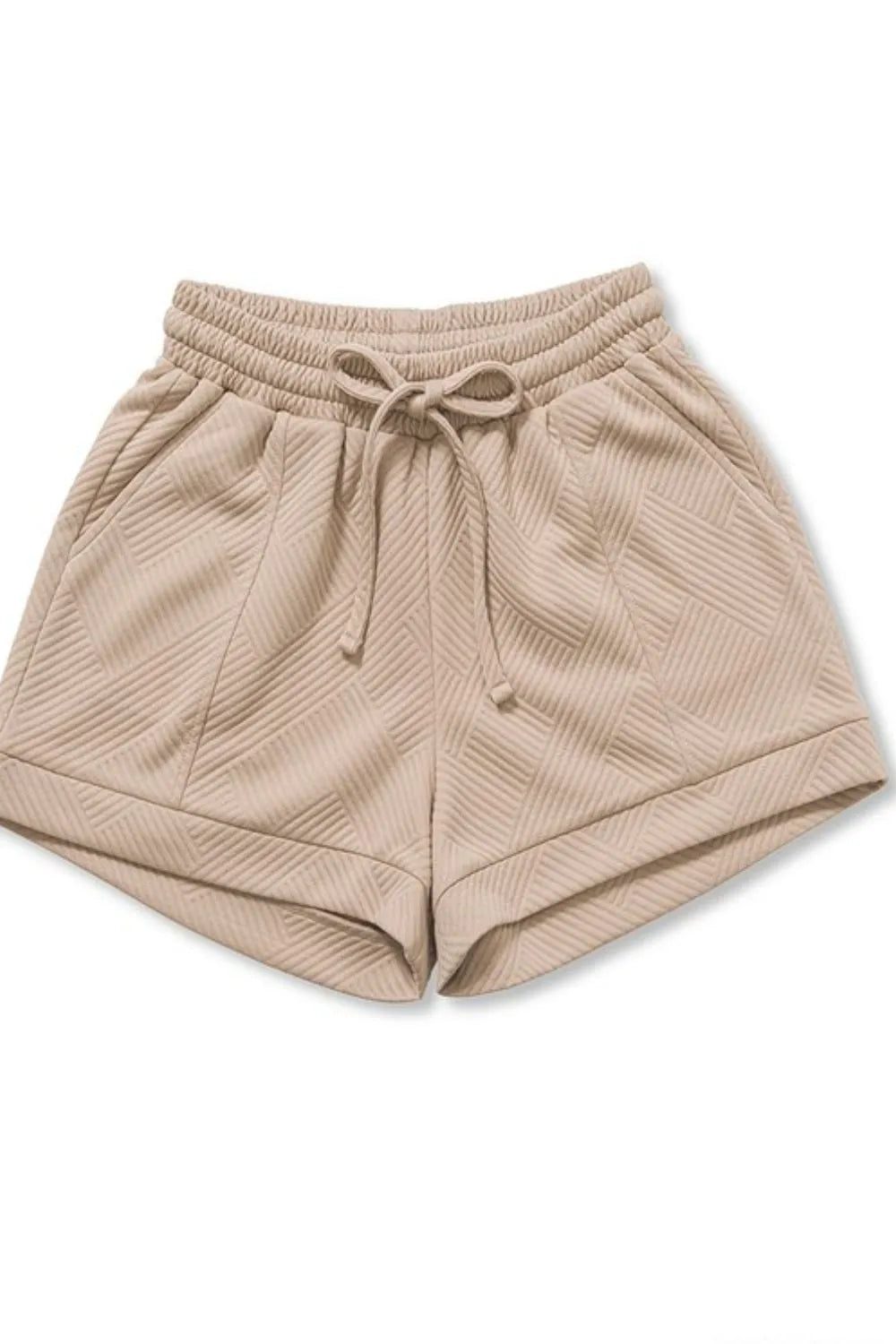 Zenana Textured Knit Jacquard Drawstring Shorts - Sydney So Sweet