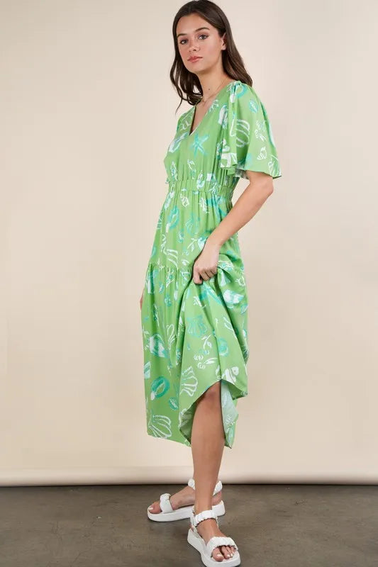 VERY J Printed V-Neck Resort Midi Dress - Sydney So Sweet