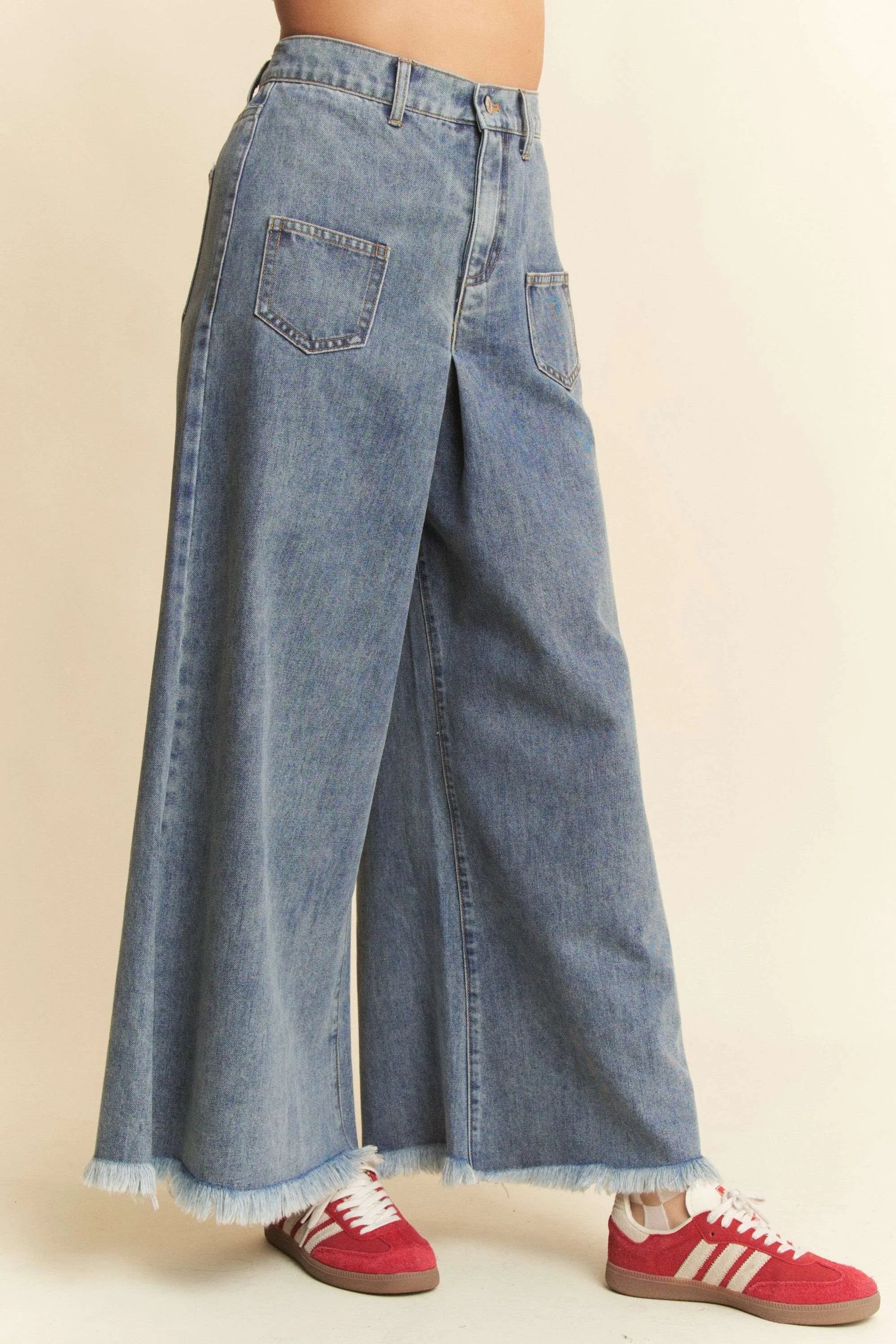 Davi & Dani Patch Pocket Wide Leg Culotte Jeans - Sydney So Sweet