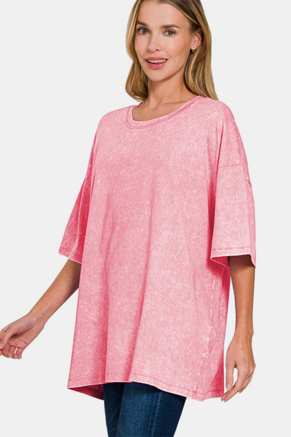 Zenana Full Size Washed Round Neck Drop Shoulder Oversized T-Shirt - Sydney So Sweet