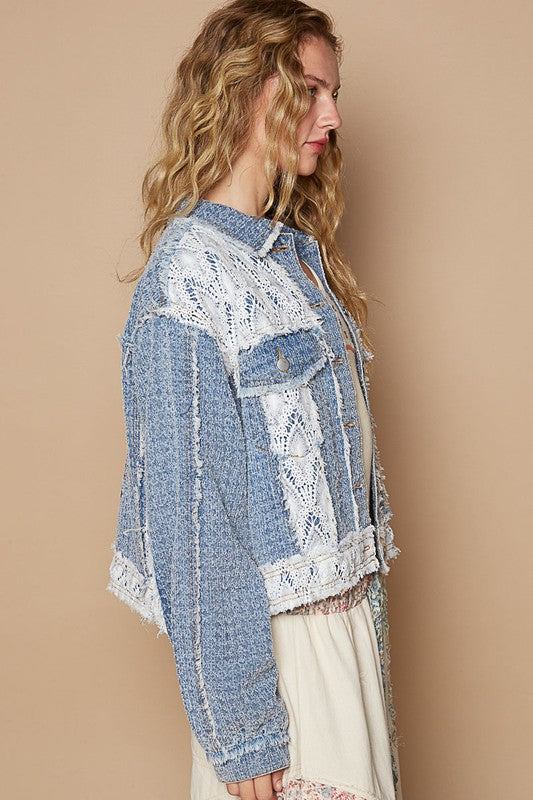 POL Crochet Patch Embroidered Button Up Jacket - Sydney So Sweet