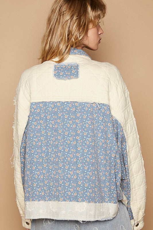 POL Floral Patchwork Zip Up Long Sleeve Jacket - Sydney So Sweet