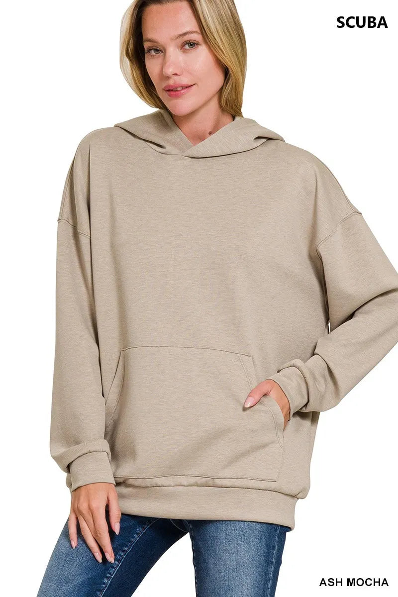 Zenana Oversized Scuba Hoodie with Kangaroo Pocket - Sydney So Sweet