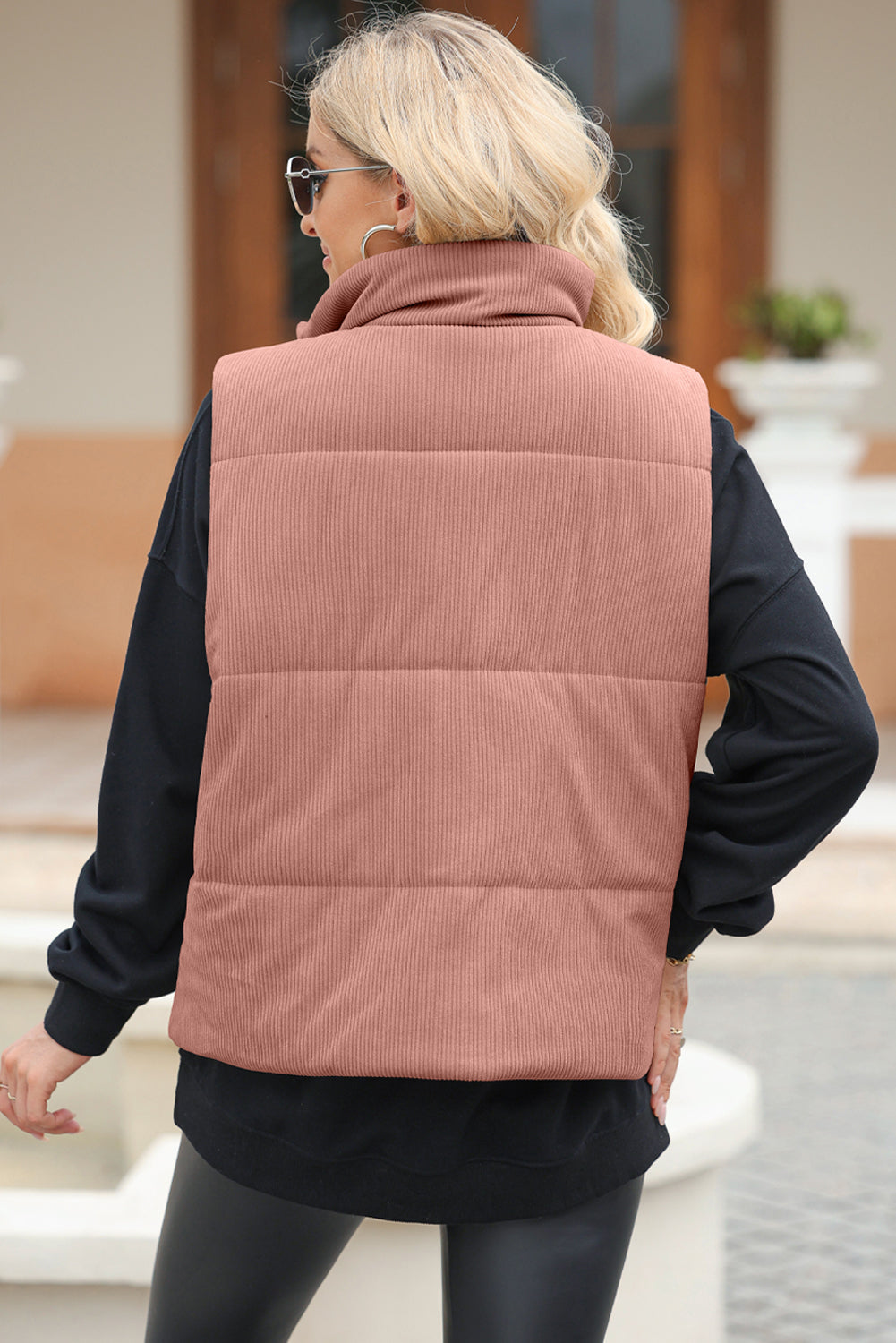 Pocketed Zip Up Turtleneck Vest Coat - Sydney So Sweet