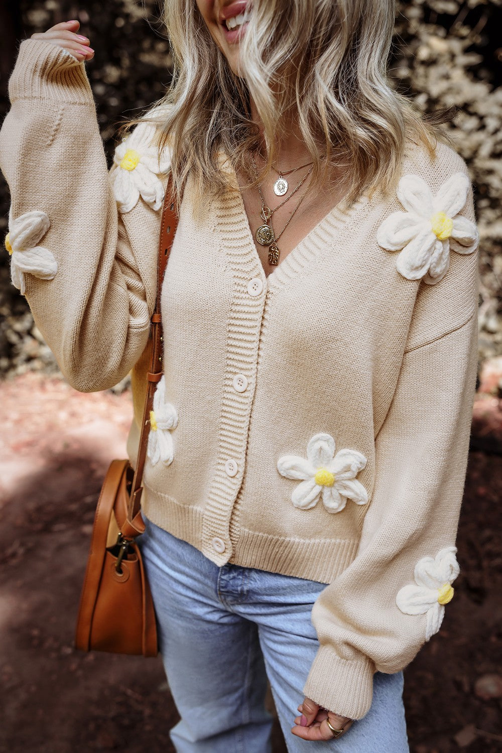 Flower Dropped Shoulder Long Sleeve Cardigan - Sydney So Sweet