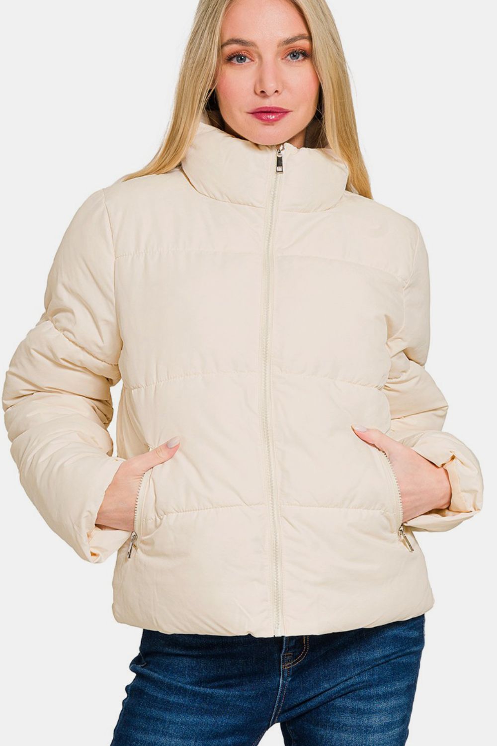 Zenana Zip Up Turtleneck Puffer Jacket with Pockets - Sydney So Sweet