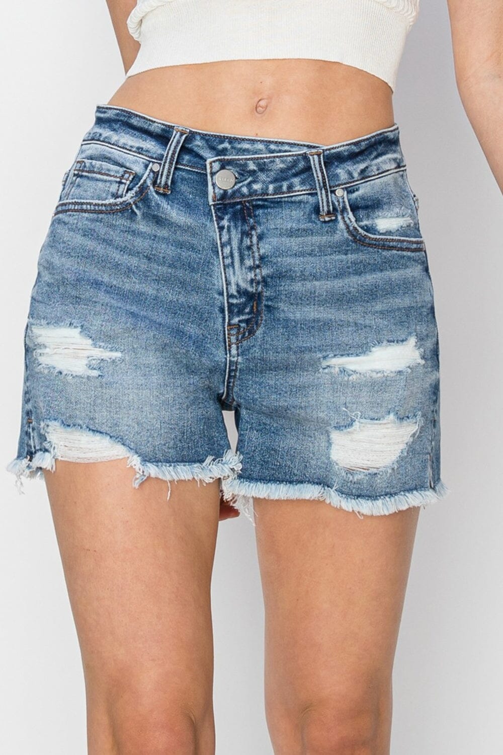 RISEN Stepped Waist Frayed Denim Shorts - Sydney So Sweet