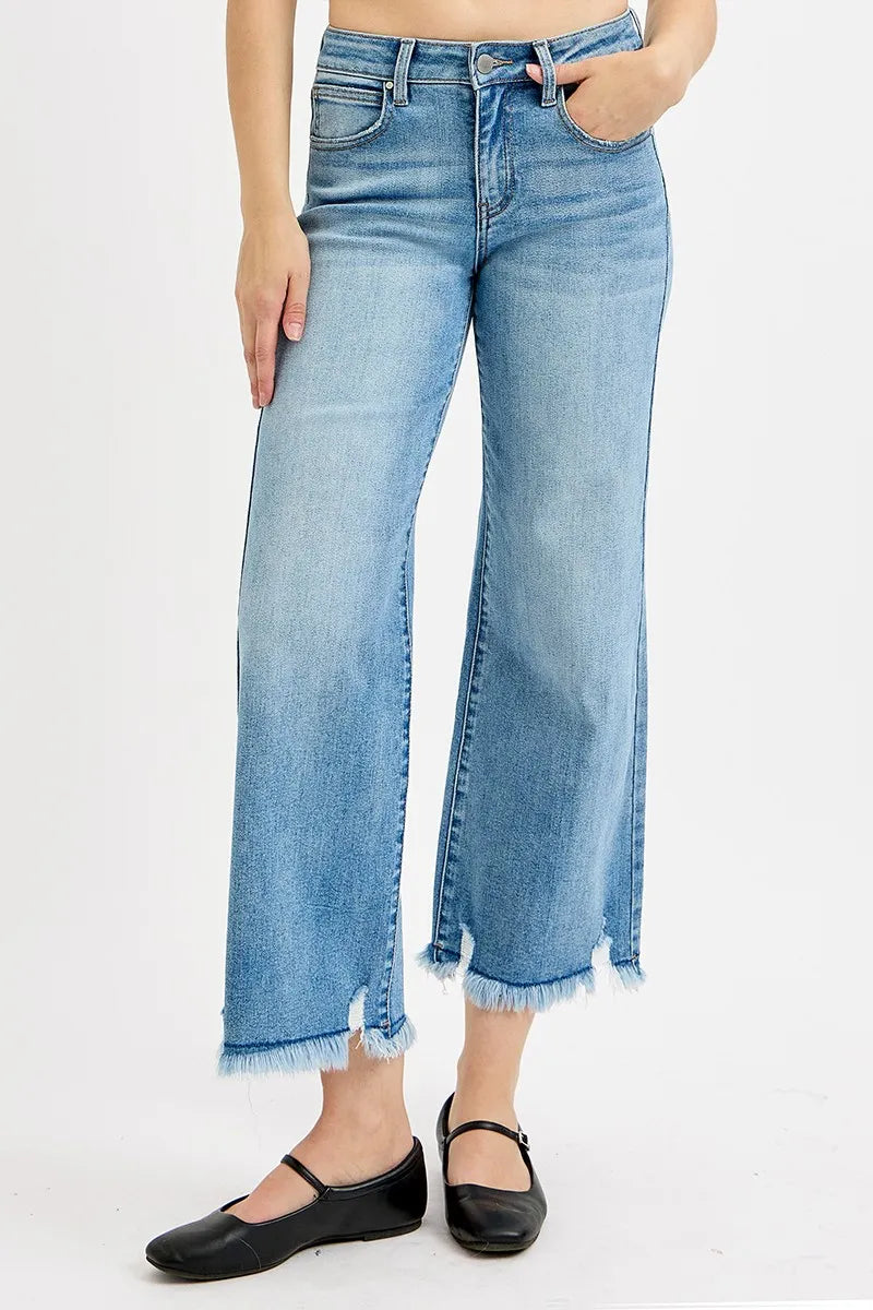 RISEN Full Size Mid Rise Crop Wide Leg Jeans Plus Size - Sydney So Sweet