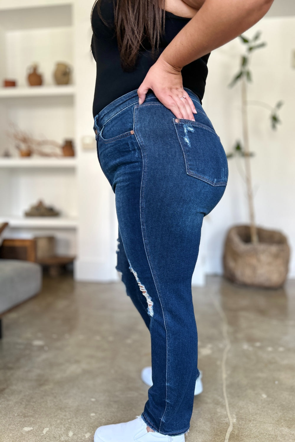 Judy Blue Full Size High Waist Rigid Magic Heavy Destroy Straight Jeans - Sydney So Sweet