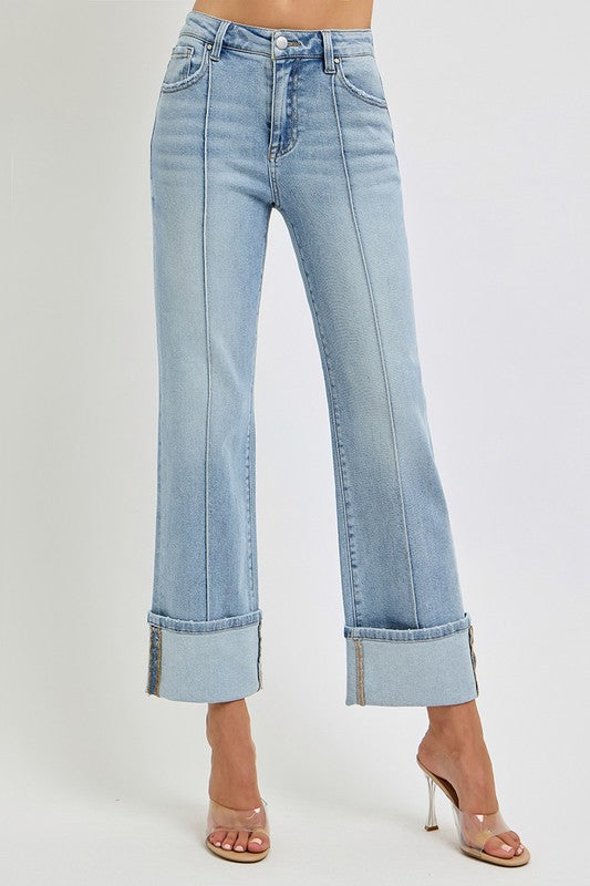 RISEN Plus Size Ankle Straight Leg Cuffed Jeans - Sydney So Sweet