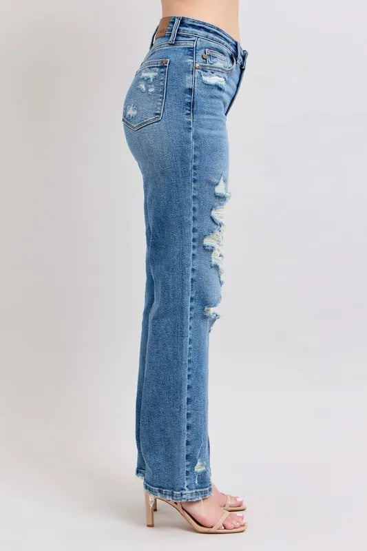 Judy Blue Full Size High Waist Heavy Destroy Straight Jeans Plus Size - Sydney So Sweet